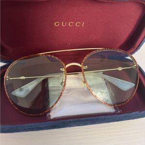 Gucci Gold Frame Sunglasses with Brown Trim